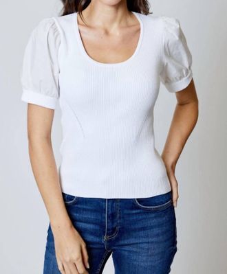 Design History Puff Sleeve Knit Top In White