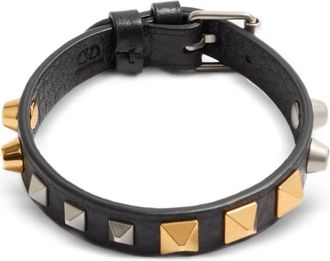 Valentino Garavani Rockstud grainy leather bracelet - Nero