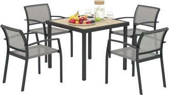 OUTSUNNY 5 Piece Garden Furniture Set with 4 Stackable Armchairs, Grey