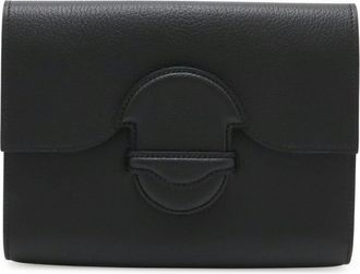 Herm&egrave;s Black Chevre Leather Clutch Bag (Pre-Owned)