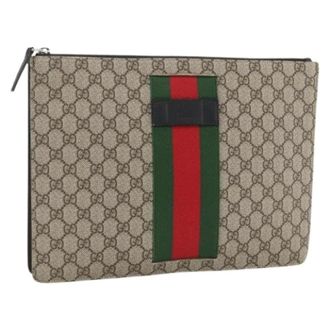 Gucci Pre-owned Clutches, female, Beige, Size: ONE SIZE Pre-owned GG Canvas Clutch Bag