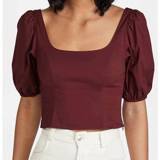 Staud Modern Puff Sleeve Top In Burgundy