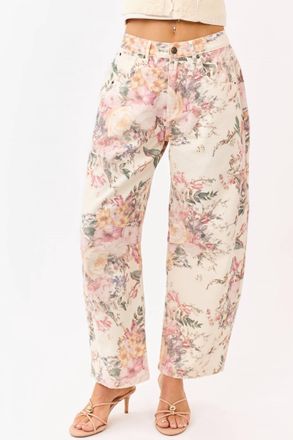 Entro Blooming Fields Barrel Jeans In Cream And Pink Floral