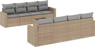 vidaXL Vidaxl - Set De Sof&aacute;s De Jard&iacute;n 9 Pzas Con Cojines Rat&aacute;n Sint&eacute;tico Beige