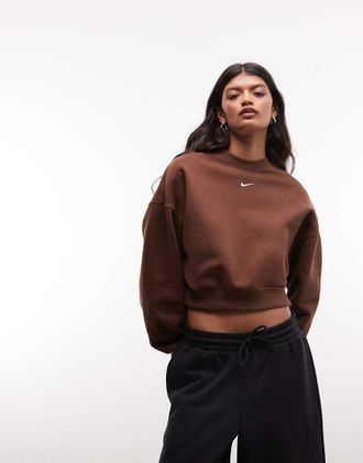 Nike Studio - Felpa taglio corto oversize in pile di media pesantezza marrone