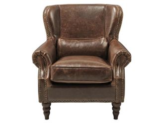 VENTE-UNIQUE.COM Sill&oacute;n cl&aacute;sico costra de piel marr&oacute;n chocolate