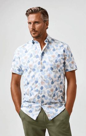 Stone Rose Tech Pique Resort Print SS Button-Up Shirt in White at Nordstrom, Size Xx-Large