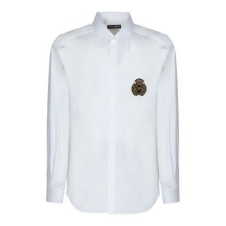 Dolce & Gabbana Casual Shirts, male, White, Size: M Heraldic Patch Shirt