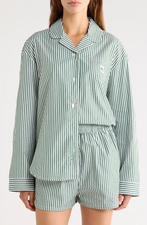 Lacoste Loungewear Stripe Two-Piece Pajama Set in Green/white at Nordstrom, Size X-Large