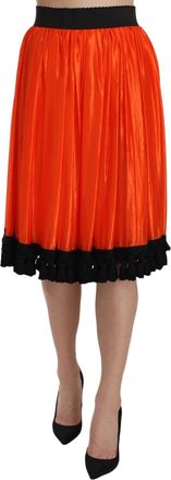 Dolce & Gabbana Womens Orange High Waist Knee Length Skirt Black Nylon Silk