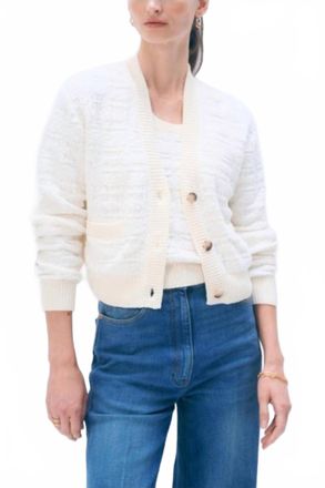 White + Warren Textured Boucle Cardigan Top In Ivory Cotton