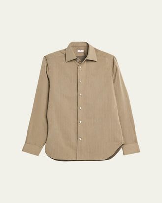 Kiton Mens Herringbone Cotton and Lyocell Sport Shirt