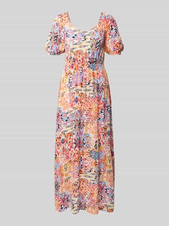 Ichi Midikleid aus Viskose mit V-Ausschnitt in Pink, Gr&ouml;&szlig;e L