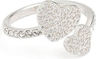 Kate Spade New York Yours Truly Pave Heart Womens Ring Womens Ring Clear/Silver : 6, Brass/Cubic Zirconia