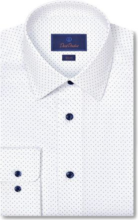 David Donahue Slim Fit Neat Cotton Stretch Twill Dress Shirt in White/navy at Nordstrom, Size 16.5 - 32