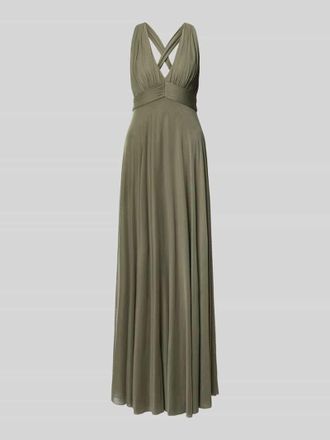 Jake*s Maxikleid mit V-Ausschnitt und Taillenband in Oliv, Gr&ouml;&szlig;e 32