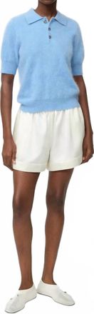 Soft Goat Brushed Pique Short Sleeve Top In Azure