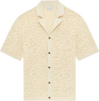 Dr&ocirc;le de Monsieur La Chemise Maille Dentelle - Heren - Korte mouwen Overhemden - Beige - L - Katoen - Overhemden
