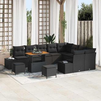 vidaXL Conjunto De Sof&aacute; De Jard&iacute;n 12 Pcs Negro Polirat&aacute;n Vidaxl