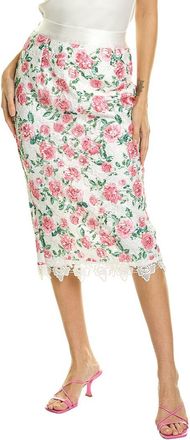 Gracia Floral-Lace Slit-Back Bodycon Midi Skirt