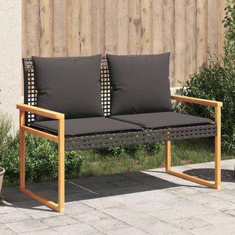 vidaXL Banco De Jard&iacute;n Con Coj&iacute;n Rat&aacute;n Sint&eacute;tico Negro Y Madera Acacia Vidaxl