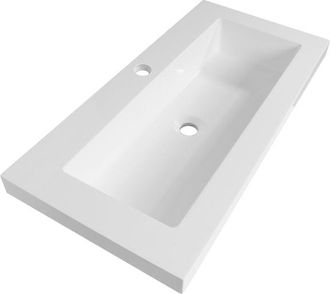 Marcel Breuer Spring wastafel ondiep 80x40x5cm - 1 wasbak - 1 kraangat - mineraalmarmer - zijdeglans wit