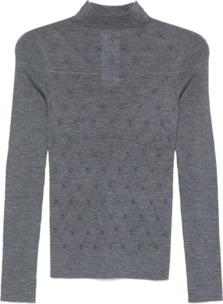 Liu Jo Bead-Embellished Fitted Grey Sweater