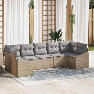 vidaXL Conjunto De Comedor De Jard&iacute;n Con Coj&iacute;n 7 Pcs Beige, Gris Claro Vidaxl