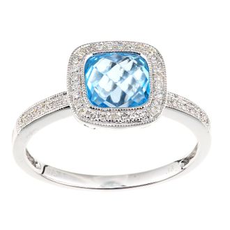 Diamant L'éternel 9ct witgouden diamanten en blauwe topaas vierkant geslepen edelsteenring