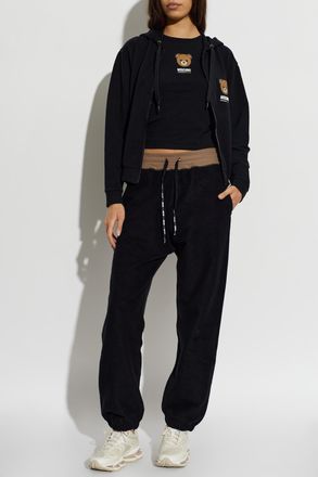 Moschino Zip-up Hooded Sweatshirt, Womens, Black