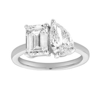 LuvMyJewelry Evermore 14K Gold Toi et Moi Emerald and Pear Lab Grown Diamond Ring - 3 ct in 14K White Gold at Nordstrom, Size 6.5