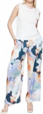 Dex Clothing Watercolor Pleated Trousers In Blue Multi