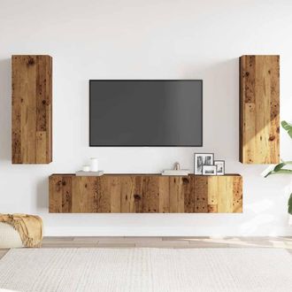 Berkfield Home Wall Mounted TV cabinets 4 pcs Old Wood Engineered Wood in Brown