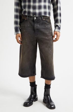 Our Legacy Paint Splattered Denim Bermuda Shorts in Nebula Wash at Nordstrom, Size 36 Us