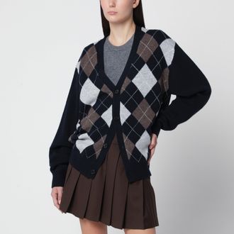 Dunst Cardigan blu navy in lana con fantasia a rombi