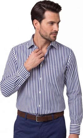 Eterna katoenen Eterna overhemd donkerblauw wijde fit gestreept
