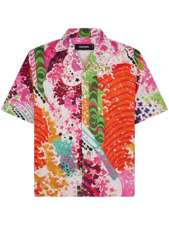 Dsquared2 graphic-print short-sleeve shirt - men - Cotton/Elastane - 46 - Multicolour