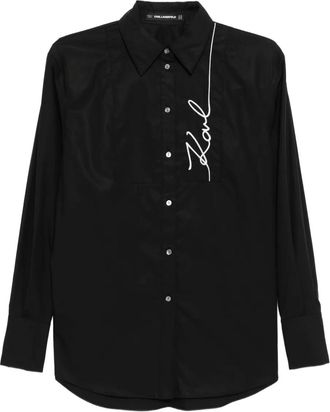Karl Lagerfeld signature-embroidered poplin shirt - women - Cotton - 40 - Black