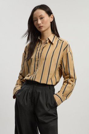 Karen Millen Womens Stripe Cotton Oversize Tailored Essential Shirt - Beige - Size 14 UK