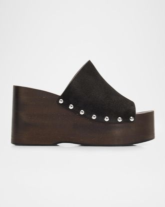 Stuart Weitzman 100mm Kate Suede Platform Clogs