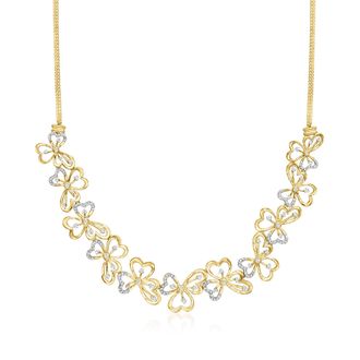 Ross-Simons Diamond Floral Necklace in 18kt Gold Over Sterling