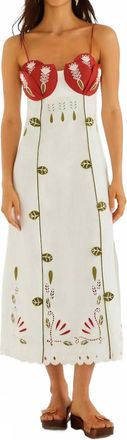 Farm Rio Tulip Richilieur Embroidered Linen Midi Dress In Off-White