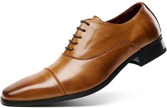 Generic Oxford Shoes for Men Lace Up Square Cap Toe Leather Low Top Slip Resistant Block Heel Rubber Sole Non Slip Classic(Brown,7.5 UK)