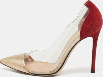 Gianvito Rossi Red/gold Pvc And Suede Plexi Pumps