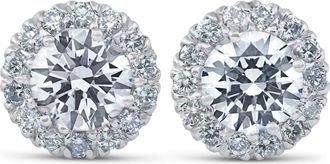 Pompeii3 3Ct TW Round Halo Diamond Studs 14k White Gold Lab Grown 11.5mm