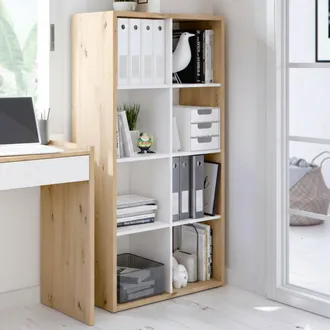 Dmora Dmora - Librer&iacute;a Sacramento, Librer&iacute;a Reversible Con 8 Compartimentos, Soporte Tv Multiposici&oacute;n, Cm 72x33h137, Roble Efecto Nudo Y Blanco, Con Embalaj