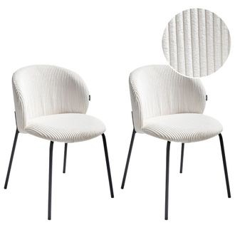 Beliani Beliani - Conjunto De 2 Sillas De Comedor Patas De Hierro Tapicer&iacute;a De Pana Con Respaldo Redondeado Blanco Crema Miles