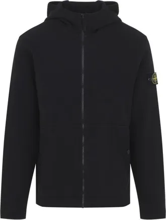 Stone Island Black Zip Up Logo Hoodie