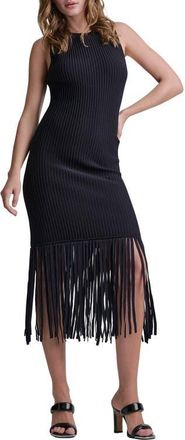 DKNY Fringe Sleeveless Sweater Dress in Black at Nordstrom, Size X-Large