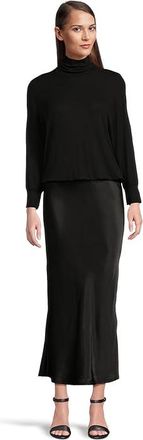 Michael Stars Padma 2-in-1 Dress Womens Dress Black : LG (US 8-10), Rayon/Satin/Spandex